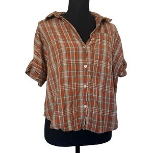 Natural Life Button Down Shirt Casual Plaid Oversized Boho Flowy Size Small